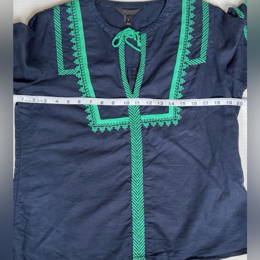 J. Crew Navy Blue Peasant Blouse with Green Embroidery - Picture 12 of 12